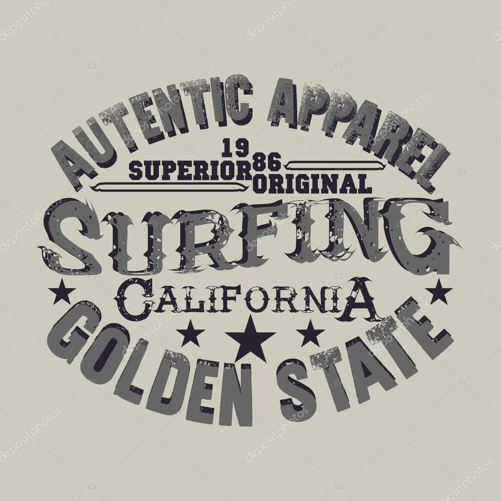 T-shirts surf, LA Beach, california surfing, T-shirt inscription, typography graphic design emblem