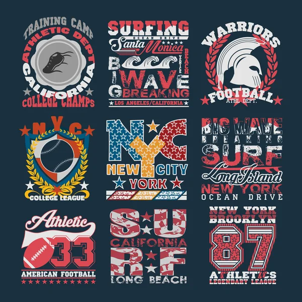 Spor tipografi, grafik amblem seti, T-shirt baskı tasarım