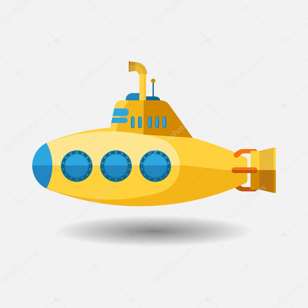 Yellow Submarine with periscope, Flat design. Vector