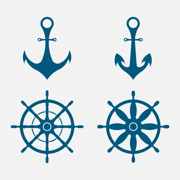 Çapa ve direksiyon simidi, deniz sembolleri — Stok Vektör