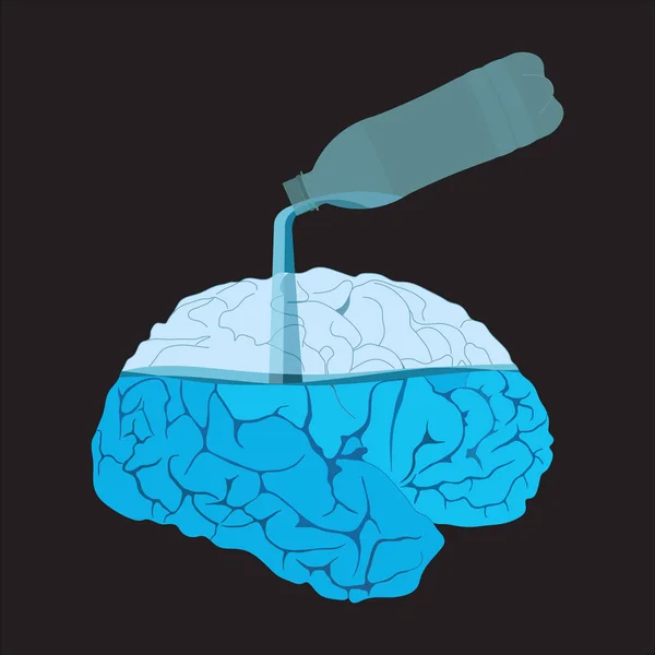 Cerebro icono de la medicina, lleno de agua, diseño plano — Vector de stock