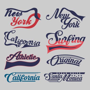New York City, California, atletik, sörf spor etiket kümesi
