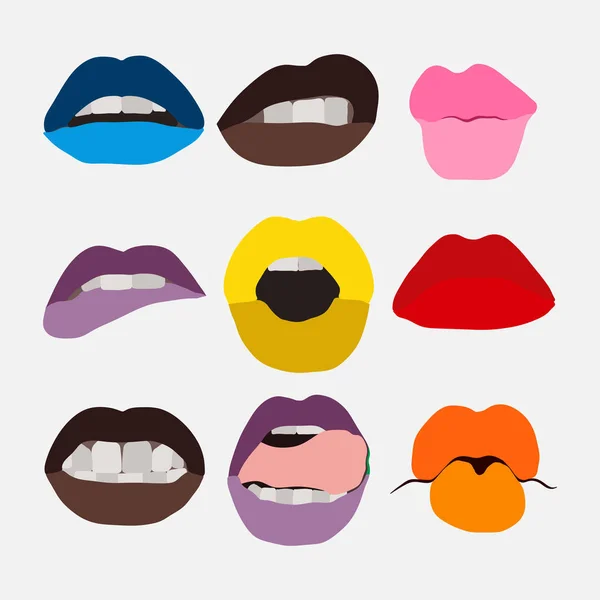 Ensemble de lèvres pour la mode, animation, design plat — Image vectorielle