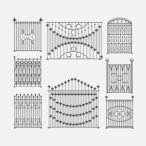 Декоративные заборы, черно-белое изображение, ворота — стоковый вектор