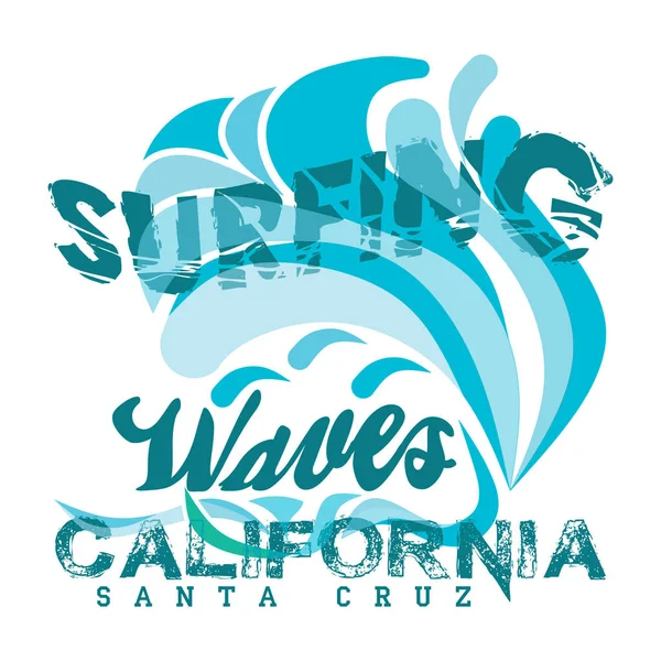 T-shirt surf california, grafica, stampa surfisti — Vettoriale Stock