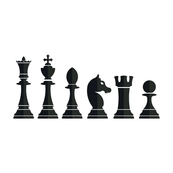Set di pezzi di scacchi, gioco di strategia, Queen King Bishop Knight Rook Pawn — Vettoriale Stock
