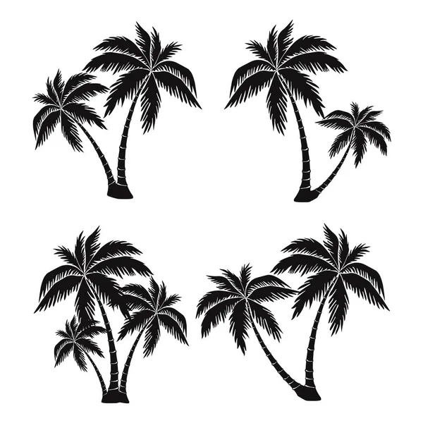 Ensemble de silhouettes de palmiers, symbole exotique, style réaliste — Image vectorielle