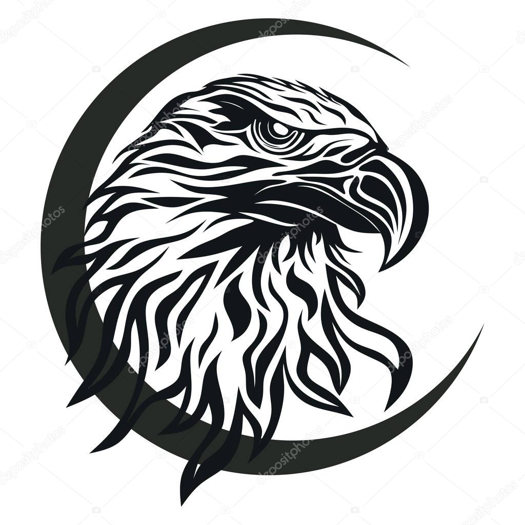Eagle head, Black Mascot head, wild animal portrait emblem, predator face silhouette, abstract image, freedom symbol, image, idea for your design