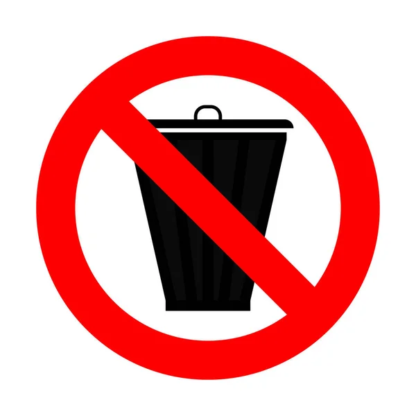 Prohibiendo el signo de basura, sin basura, bote de basura, peligro de precaución — Archivo Imágenes Vectoriales