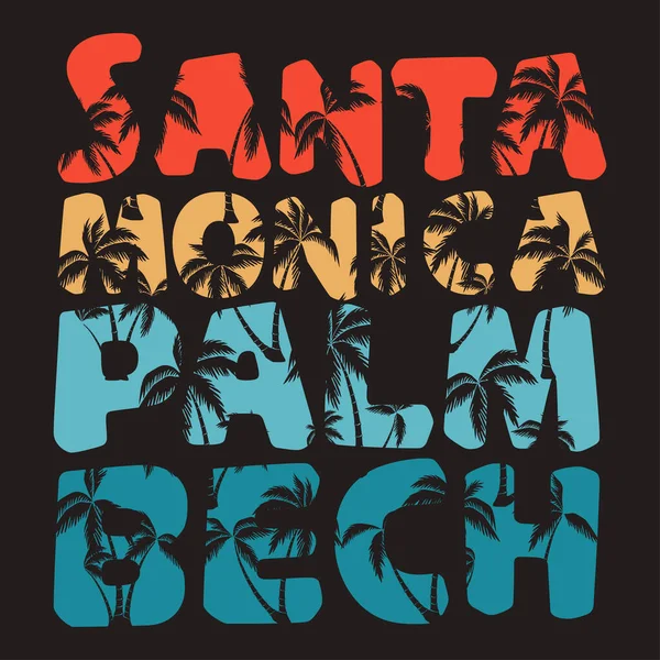 Типография Санта-Моники, спорт футболок, графика дизайна — стоковый вектор