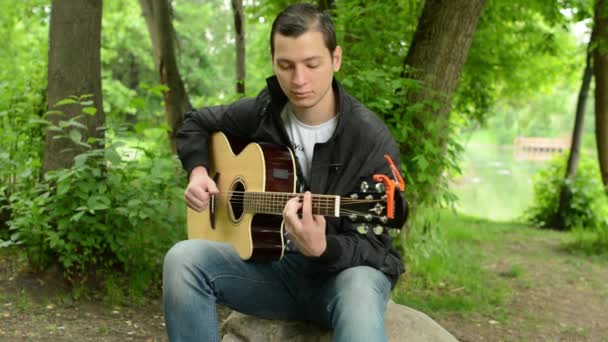 공원에서 기타를 치는 모습 — 비디오