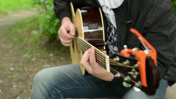 Tocar la guitarra en el Parque — Vídeo de stock