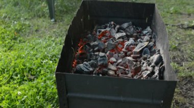 Ateşle durdurmak sırasında doğa üzerinde yürüyen mangal. Turizm gıda ormanda piknik için. İçinde belgili tanımlık vahşi hiking.