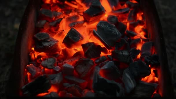 Αναμμένα κάρβουνα σε μια σόμπα — Αρχείο Βίντεο