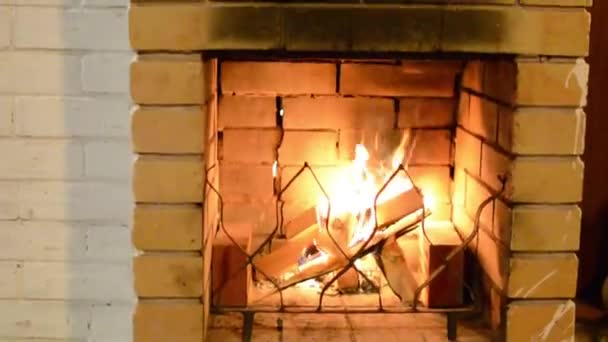Fuego en una chimenea — Vídeos de Stock