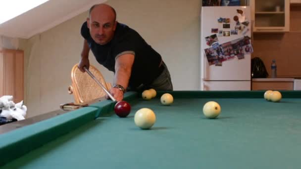 Man Billiards Shoots Balls — Stock Video