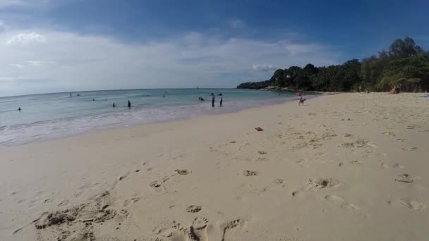 Ταϊλάνδη Πουκέτ Surin Beach Δεκεμβρίου 2017 Άνθρωποι Κολύμπι Στην Παραλία — Αρχείο Βίντεο