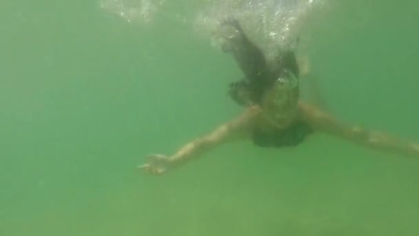 Girl Swims Sea Thailand Phuket Surin Beach — Stock Video