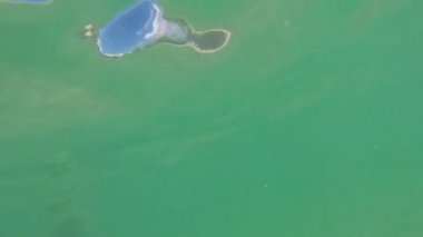 Okyanus adam açık mavi tropikal suya rahatlatıcı yaz plaj tatil üzerinde yüzen ayak yakın çekim