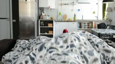 Kadın ve adam Waking Screaming ile doldu. Uyuya kalmış çift portre portre genç karıştı.