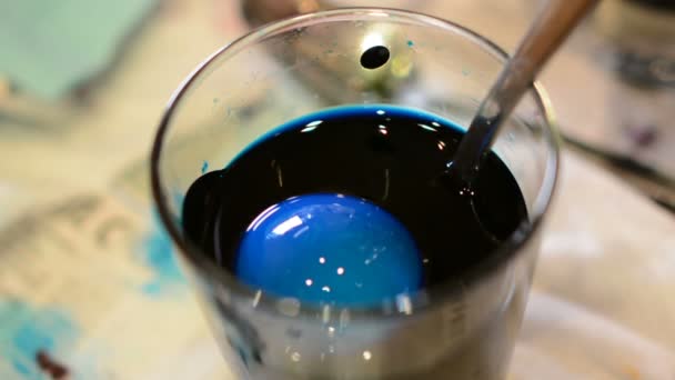 Paint Easter Eggs Glass Blue — Stock Video