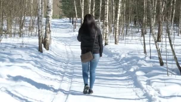 Une Adolescente Promenade Hiver Nature — Video