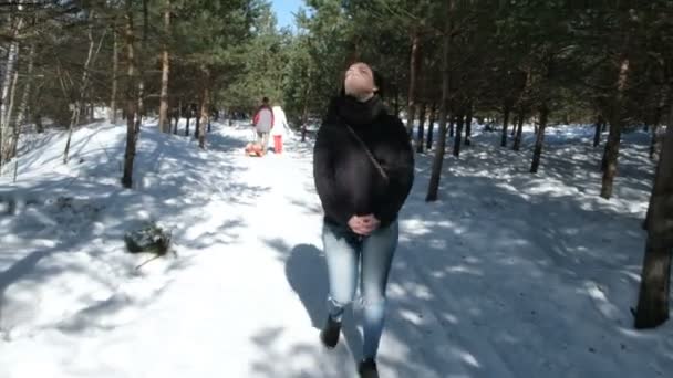 Μια Έφηβη Έναν Περίπατο Στη Φύση Χειμώνα — Αρχείο Βίντεο
