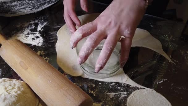 Cooking Homemade Dumplings Girl Rolls Out Dough Cooking Dumplings Home — Stock Video