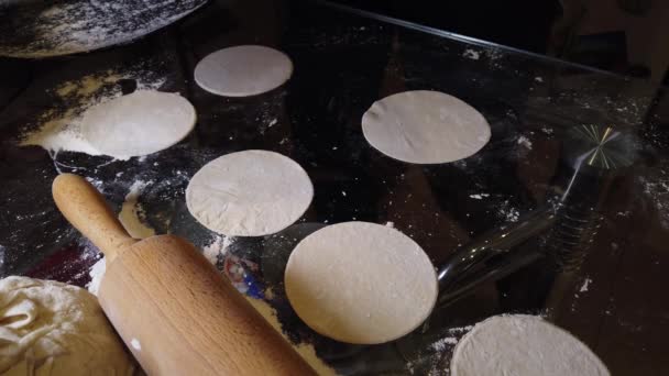 Matlagning Hemmagjorda Dumplings Flicka Rullar Degen För Matlagning Dumplings Hemlagad — Stockvideo