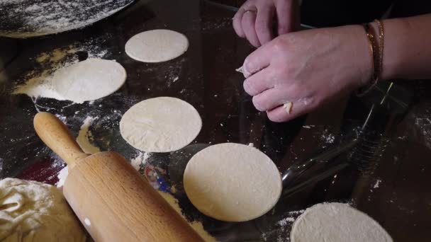 Cucinare Gnocchi Fatti Casa Ragazza Stende Pasta Cucinare Gnocchi Cucina — Video Stock