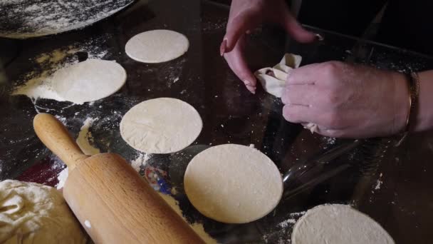 Vařím Domácí Knedlíky Dívka Rozválí Těsto Vaření Knedlíků Domácí Kuchyně — Stock video