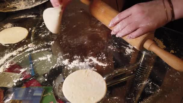 Pelmeni Russe Traditionnel Ravioli Boulettes Avec Viande Fille Sculpte Sur — Video