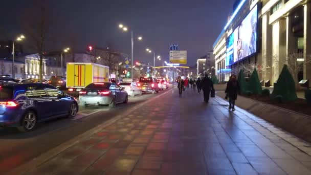 Moscow Rússia Dezembro 2019 Tráfego Noturno Cidade Moscou Engarrafamentos Noturnos — Vídeo de Stock