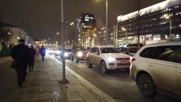 Moskva Ryssland December 2019 Kvällstrafik Moskva Kvällstrafikstockningar Staden — Stockvideo