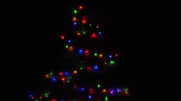 Close Luzes Corda Led Decorações Lâmpadas Led Festivas Brilhando Árvore — Vídeo de Stock