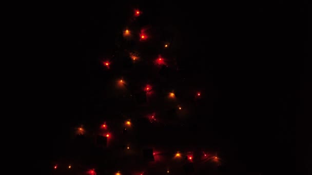Led String Lambaları Dekorasyonuna Yakın Çekim Doğaçlama Noel Ağacında Parıldayan — Stok video