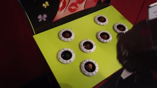 Whack a mole game at amusement park close up — Stock Video