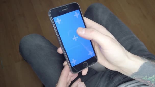 Man Uses Mobile Phone Blue Screen Your Phone — ストック動画