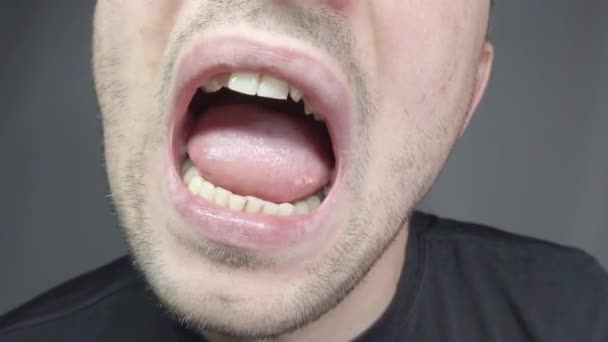Close Men Mouth Different Variants Facial Expressions — Stock Video