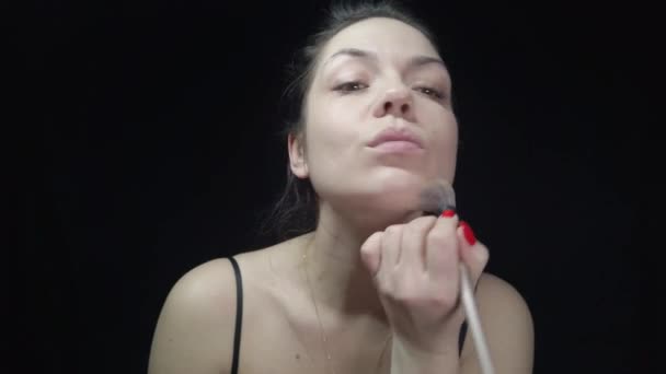 Girl Takes Care Her Face Makes Her Make — Stock Video