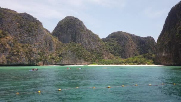 View of famous Phi Phi island in Thailand from a boat, entering the Bay, where the Beach movie was filmed.