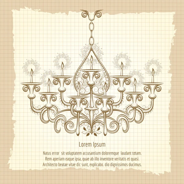 古色古香的哥特式 chandeliar 素描 — 图库矢量图片