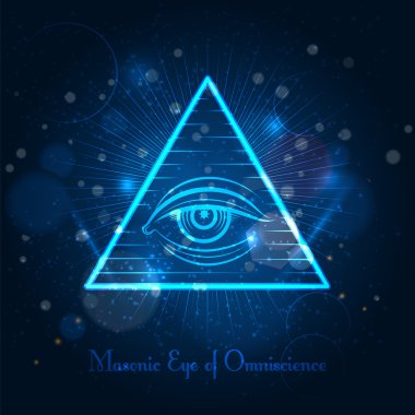 Arka plan parlayan mavi Masonik göz