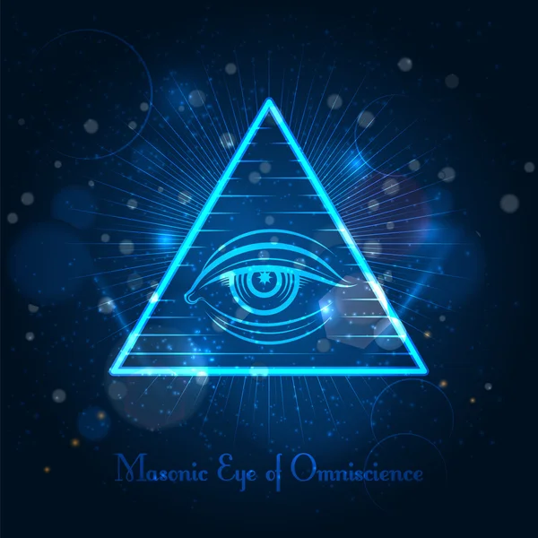 Masonic oog op blauwe achtergrond schijnt — Stockvector