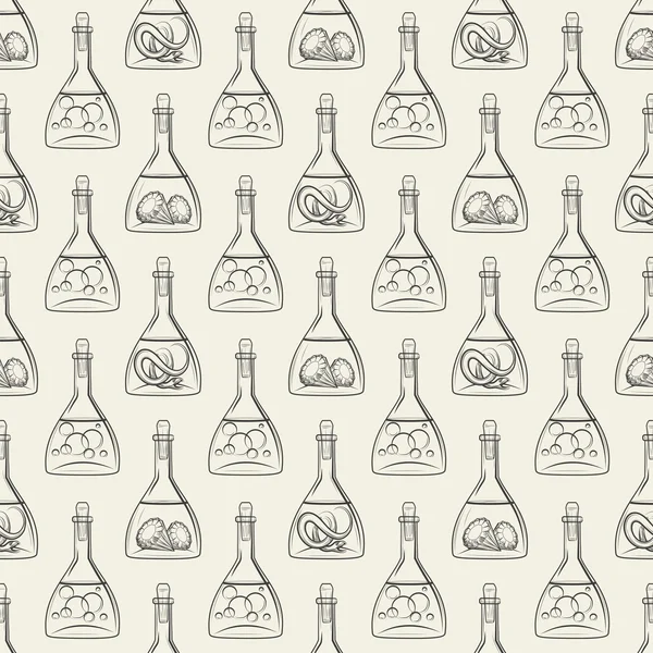 Alkemi sömlösa mönster med flaskor — Stock vektor