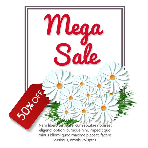 Mega Sale Banner mit Kamillenblüten — Stockvektor