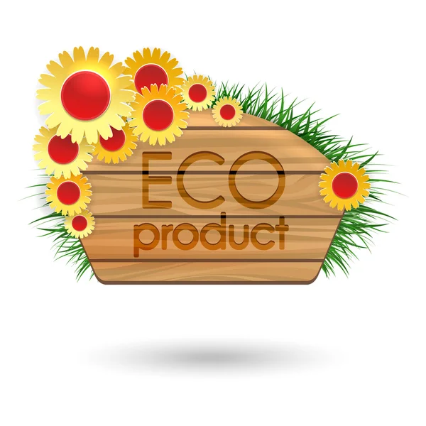 Banner de madeira Eco produto com flores — Vetor de Stock