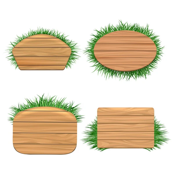 Schoon hout banners met gras — Stockvector