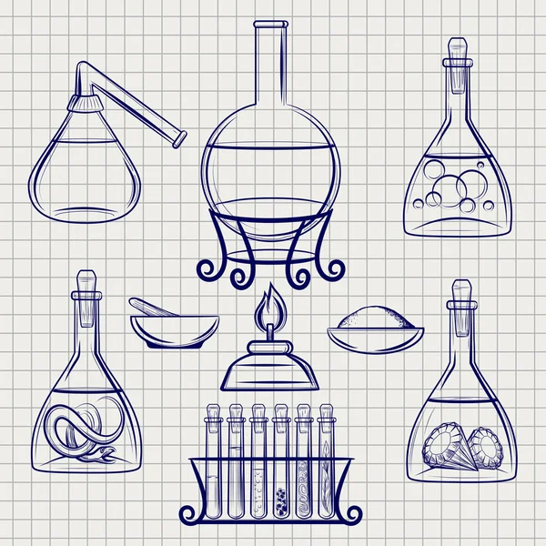 Sketch of science lab equipment — Stock Vector