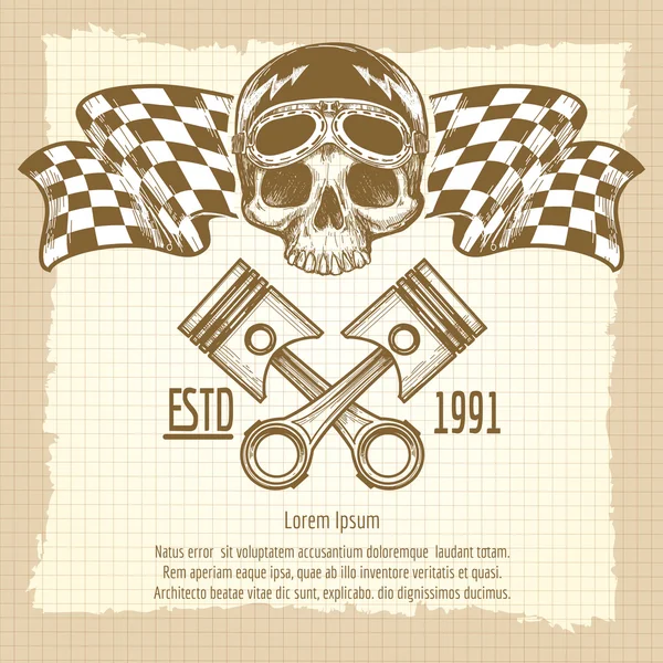 Sketch of vintage biker rider skull — Stock Vector